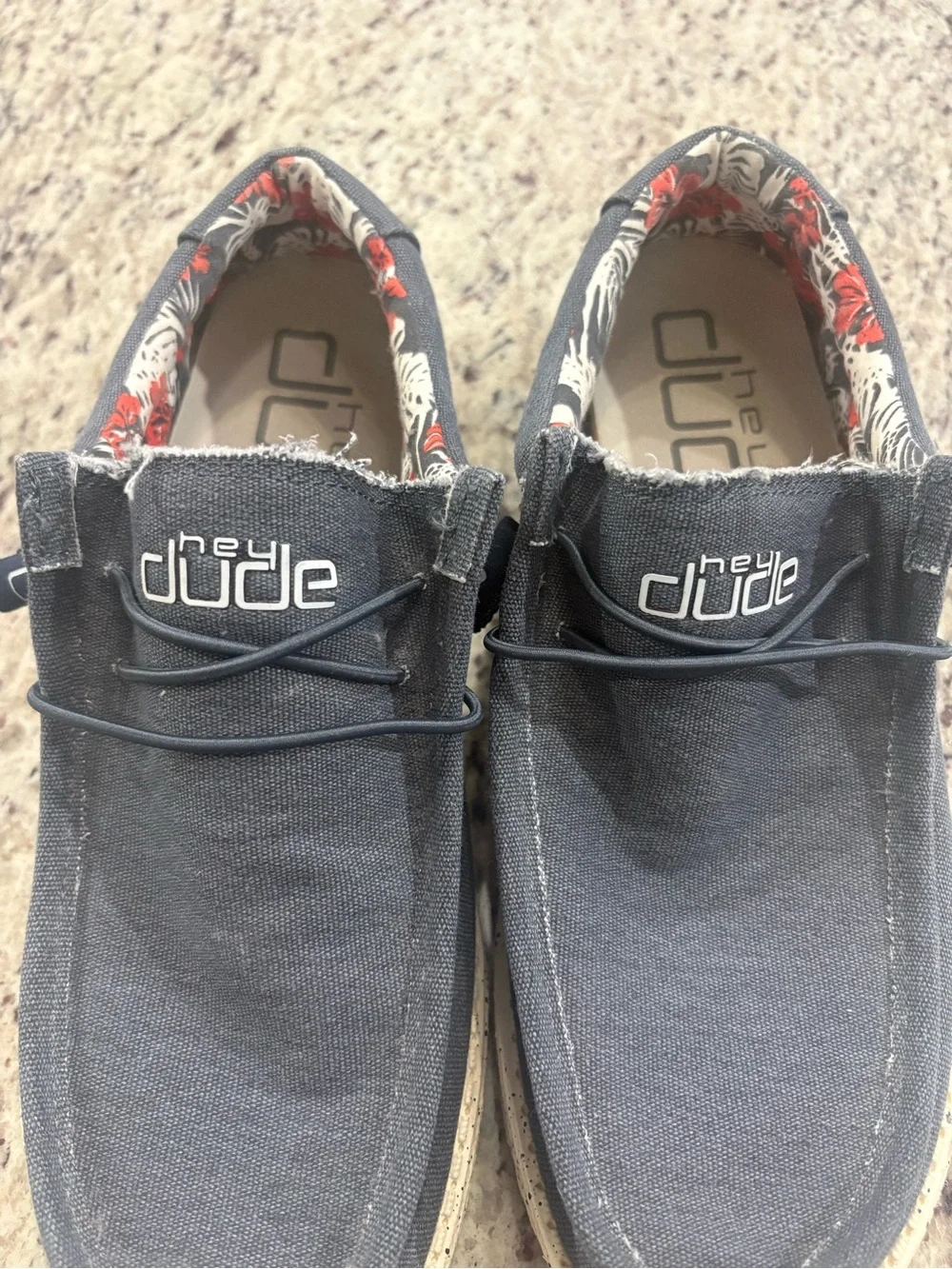 Hey Dude Men's Slip-On Loafers in Dark Gray with Floral Lining